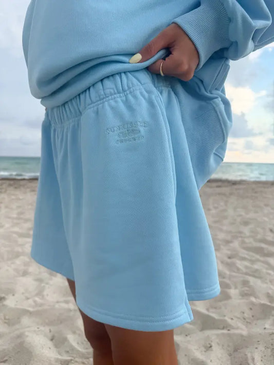Berry Blue Embroidered Sweat Shorts