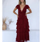 Santa Fe Lace Trim Tiered Ruffle Maxi Dress