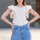 Berea Layered Flutter Short Sleeve Stripe Top