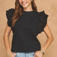 Louisville Ruffle Frill Mixed Media Knit Tee Top