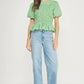 Covington Wavy Smocking Detail Short Puff Sleeve Top