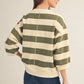 Echo Drop shoulder 3/4 sleeves bold stripe casual top with V-notch