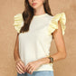 Corbin Textured Stripe Bubble Ruffle Sleeve Knit Tee Top