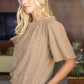 Braid Sweater Knit Short Bubble Sleeve Top