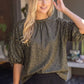 Stadium Ruffle Puff Sleeve Metallic Animal Print Top
