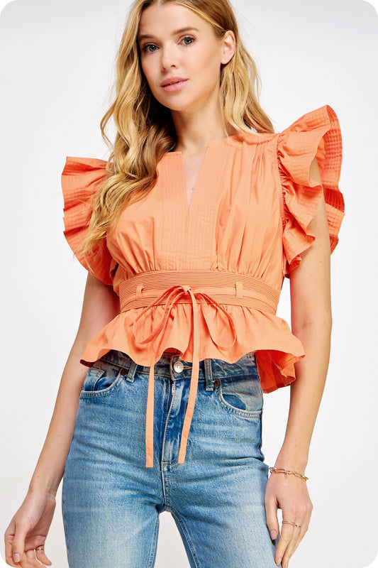 Midway Flutter Sleeve Peplum Poplin Top