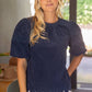 Justice Scalloped Hemline Bubble Sleeve Solid Corduroy Top