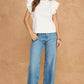 Louisville Ruffle Frill Mixed Media Knit Tee Top