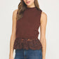 Richmond Lace Contrast Mock Neck Sleeveless Knit Top