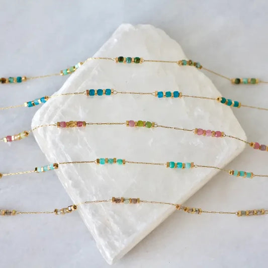 Square Stone Beaded Chain - Apatite, Amazonite, Labradorite,