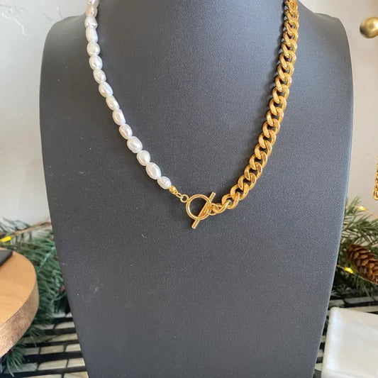 Lauren Modern Pearl & Chain Necklace
