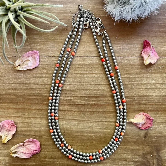 142 4 mm Silver Plated and Orange Choker