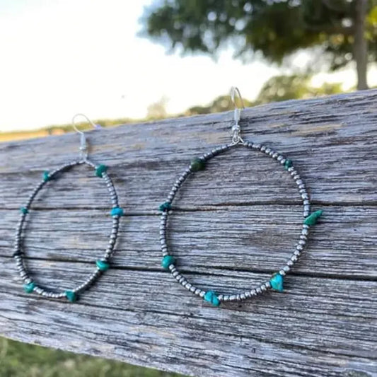 058 Silver Beads/ Turquoise Hoops
