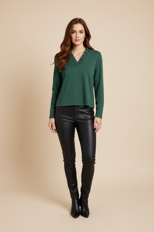 Front pose - Emmy Ruffle Neck Top