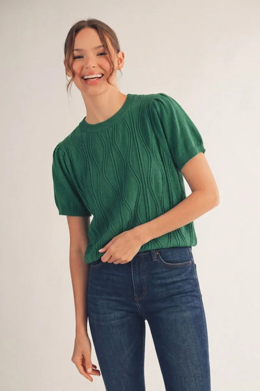 Everett Short Sleeve Wave Patter Lightweight Sweater