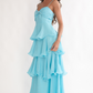 Tide Blue Spaghetti Strap Flutter Dress