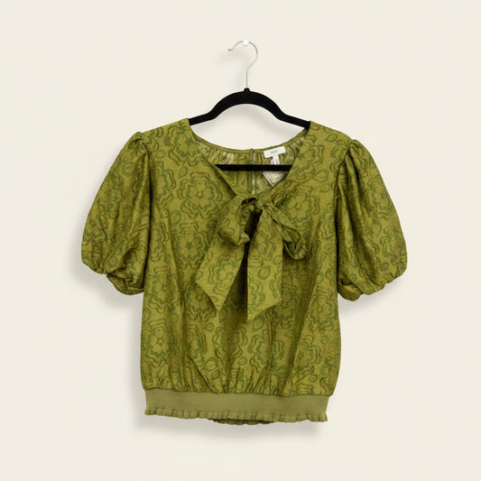 Burn Out Floral Top with  Large Front Bow Detail