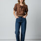 Burn Out Floral Top with  Large Front Bow Detail