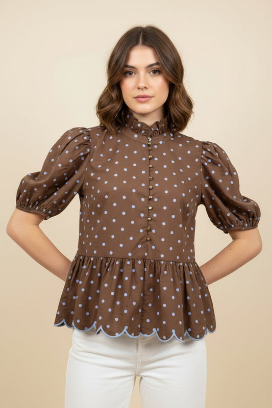 Sisters Polka Dot Puff Sleeve Blouse