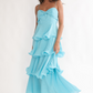 Tide Blue Spaghetti Strap Flutter Dress