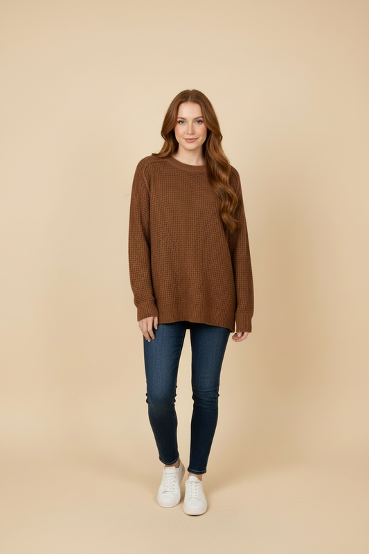 Frankie Long Sleeve Oversized Waffle Sweater