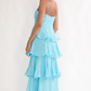 Tide Blue Spaghetti Strap Flutter Dress
