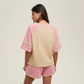 Back view - pink and tan raglan t-shirt and shorts set