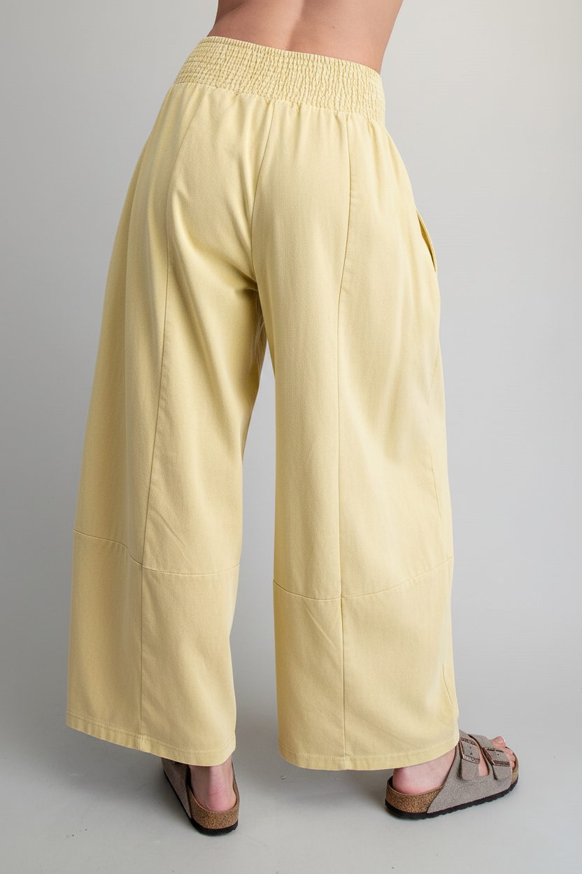 Light yellow wide-leg pants - back view