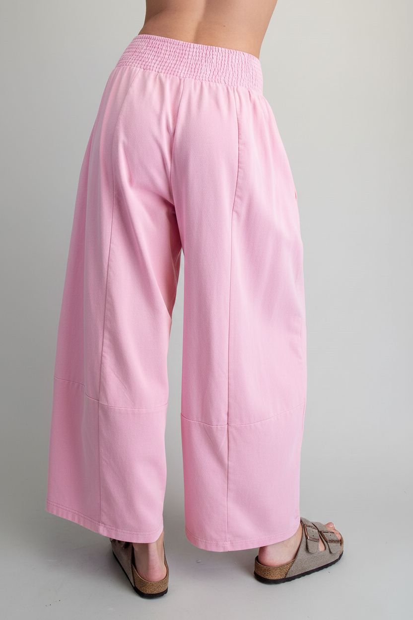 Bright light pink wide-leg pants - back view