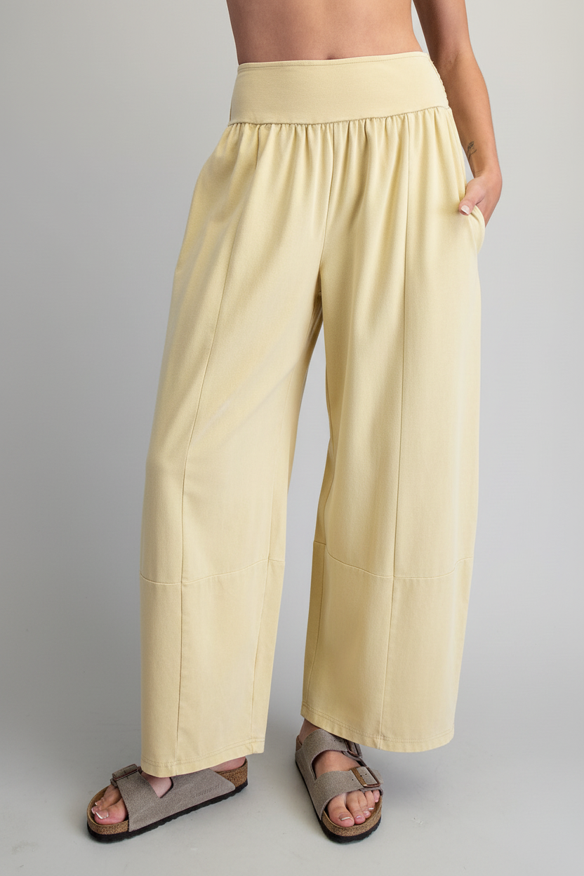 Light yellow wide-leg pants - front view