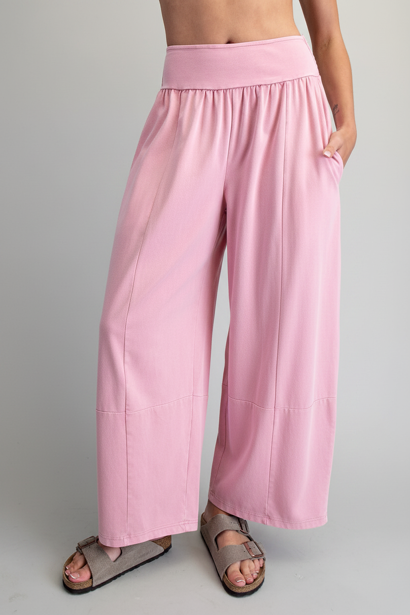 Bright light pink wide-leg pants - front view