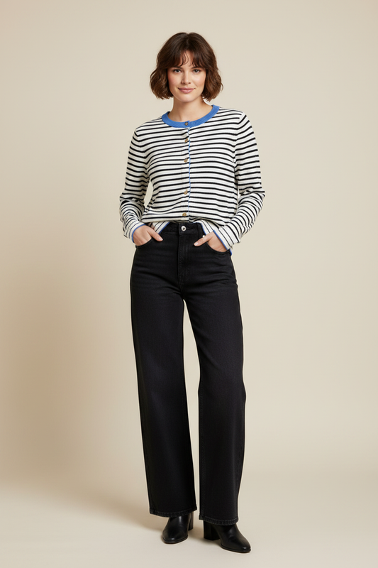 Bonnie Long Sleeve Button Down Contrast Cardigan