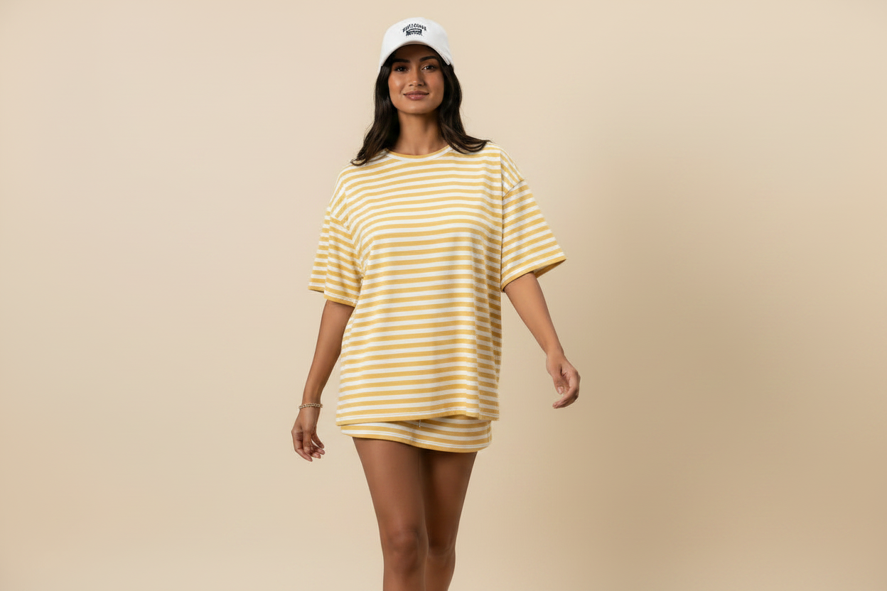 Light Yellow Striped Tee - New Pose