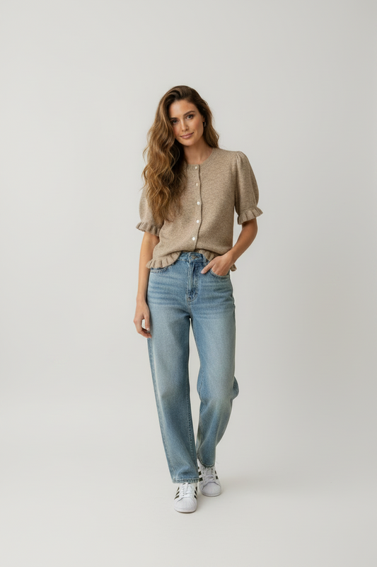 Noah Short Sleeve Ruffle Trim Sweater