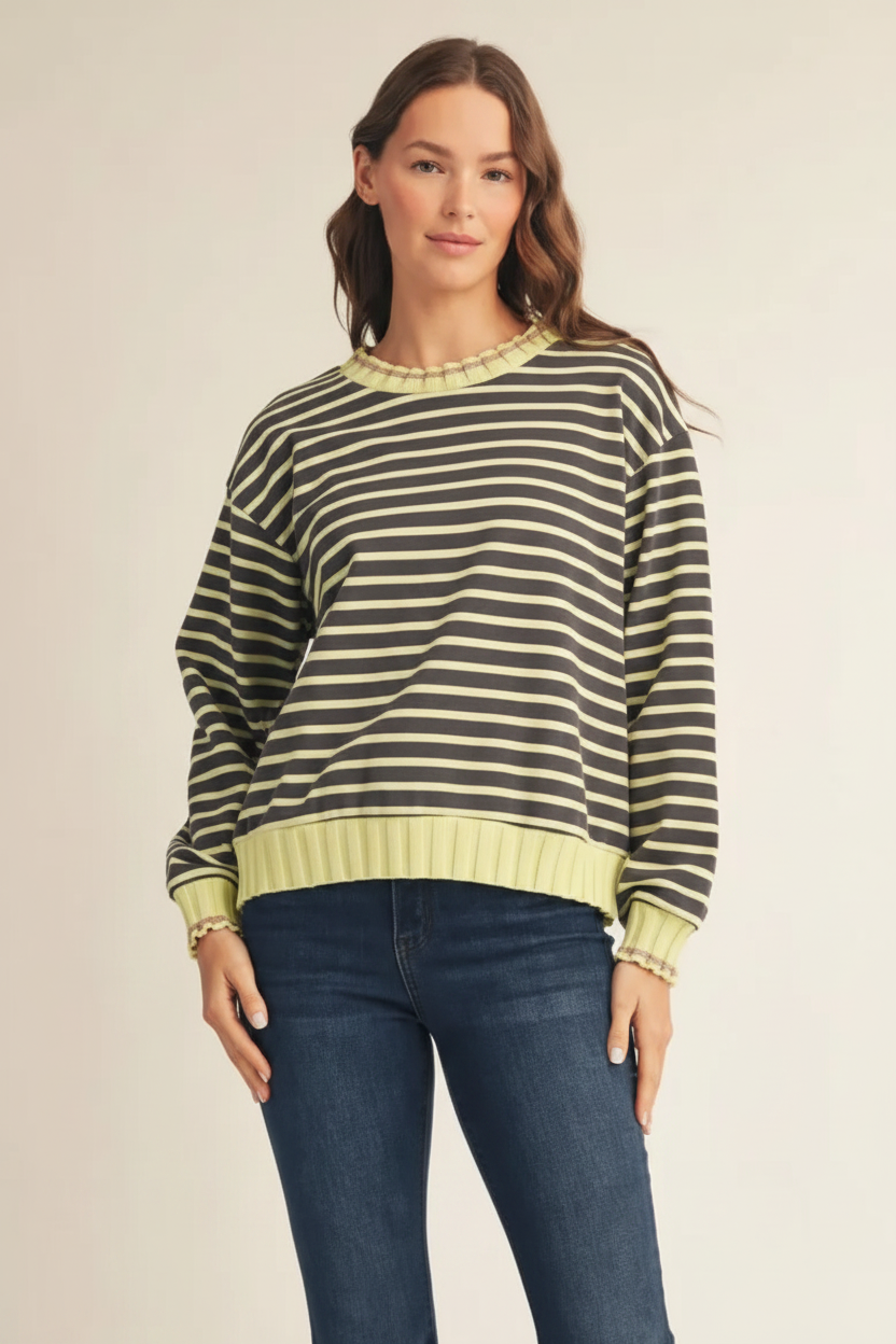 Torso Shot - Striped Contrast Trim Sweatshirt