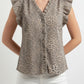 Dynasty Ruffled Detail Animal Print V Neck Top